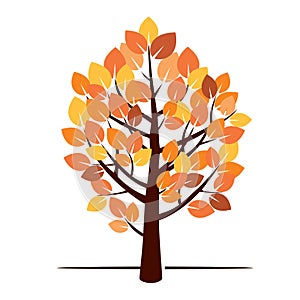 Autumn Tree and Colour Leafs. Vector Illustration