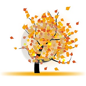 Autumn tree with falling leaves