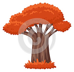 Autumn tree icon. Cartoon orange foliage oak