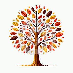 Autumn tree with leaves on a white background, fall season tree icon, Vector Illustration, generative ai