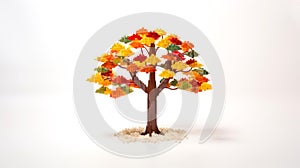 Autumn tree made of plastic construction blocks on white. Toy trees made of childrens blocks on a white background