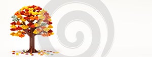 Autumn tree made of plastic construction blocks on white. Toy trees made of childrens blocks on a white background