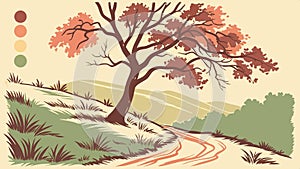 Autumn tree overhanging path, scenic fall pathway vector design Generative AI photo