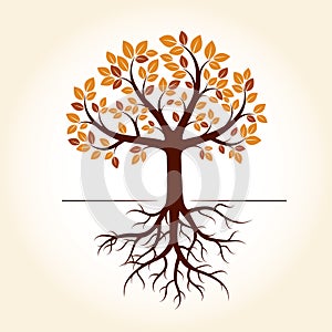 Autumn Tree and Roots. Vector Illustration.