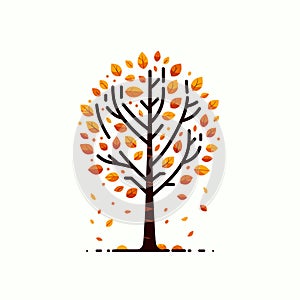 Autumn tree with yellow leaves on a white background, fall season tree icon, Vector illustration, generative ai