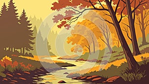 Autumn trees along a road, scenic fall drive vector design Generative AI photo