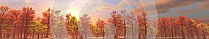 Autumn trees, autumn park, autumn panorama, 3D rendering