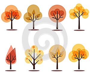 Autumn trees icons on white