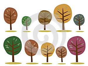 Autumn trees icons on white