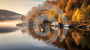 Autumn Trees, Lake, And House: A Norwegian Nature Composition