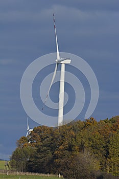 Autumn trees Overview of the wind turbine