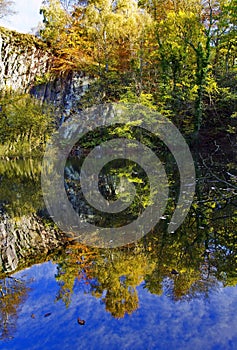 Autumn Trees reflected in the stillness of quary pool