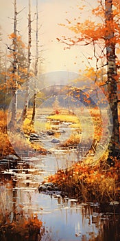 Glorious Autumn Stream Painting With Golden Hues photo