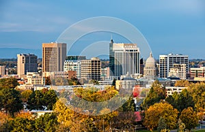 Autumn trees and the skyline of Boise Idaho