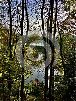 Through the autumn trees at Smiths Pool