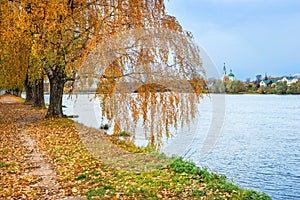 Autumn trees on the Volga embankment in Tver