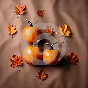 Autumn Trio: Three Pumpkins on a Warm Brown-Colored Background â€“ Autumn-Themed Wallpaper