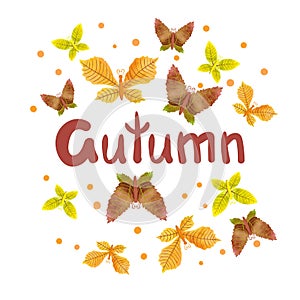 Autumn vector illustration with watercolor leaves as butterflies.