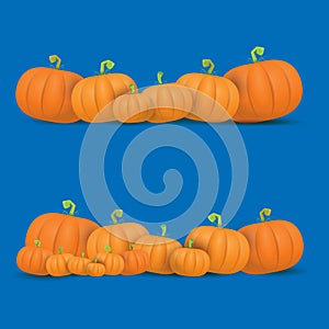 Autumn vector orange pumpkins border design template for banners and thanksgiving day backgrounds.