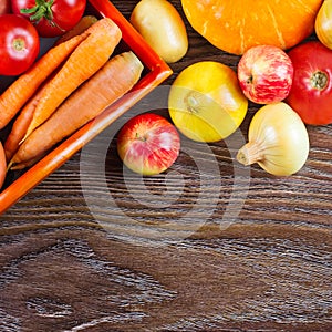 Autumn vegetables Thanksgiving harvest, raw healthy organic food on wooden background
