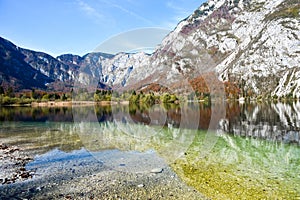 Autumn veiw of Bohinj with reflection on the lake, Slovenia