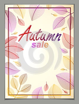 Autumn vertical banner design, vector yellow and red leaves floral beautiful background, Autumn Sale, advertising