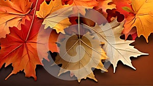 An autumn vibrant maple leaf background design, nature and landscape, AI generated