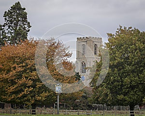Autumn view of an English village church.
