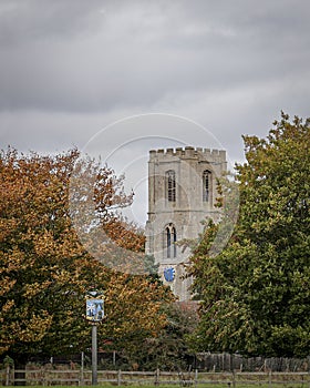 Autumn view of an English village church.