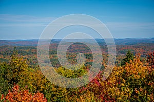 Autumn view of forest and mountains, Black Mountains Park, Ripon, Quebec, Canada