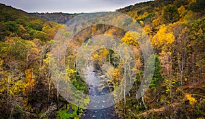 Autumn view of the Gunpowder River from Prettyboy Dam, in Baltimore County, Maryland.