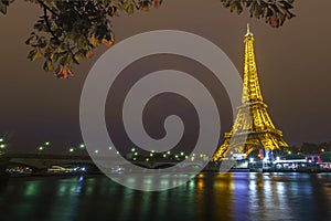 Eiffel Tower at Night and the Iena Bridge