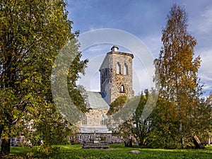 Autumn view of kirche (Lutheran church) in Russian town