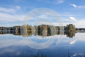 Autumn view of Liesjarvi National Park and Lake