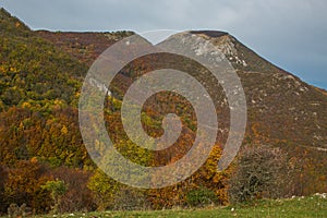 Autumn view of mount San Vicino in the Marche region photo