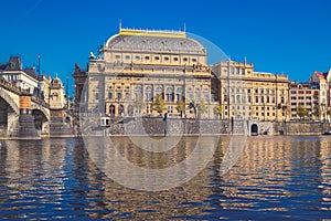 Autumn view of the National Museum from a Strelecky island across the Vltava River photo