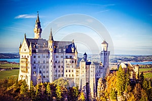 Autumn view of Neuschwanstein Castle in Fussen, Bavaria, Germany