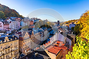 Autumn view of old town of Karlovy Vary Carlsbad, Czech Republic, Europe