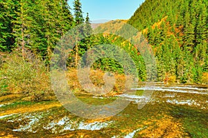 Autumn view of Pearl Shoals with pure water.