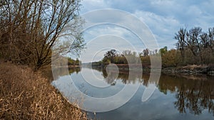 Autumn view on the river of Morava near Devin castle