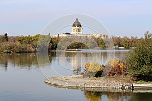 Autumn view of Saskatchewan Legislature from Wascana Lake