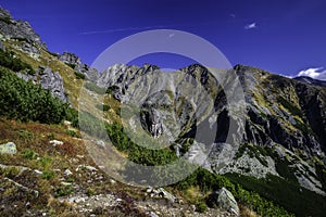 Autumn view of sunny mountains in High Tatras