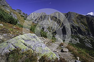 Autumn view of sunny mountains in High Tatras