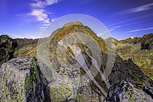 Autumn view of sunny mountains in High Tatras