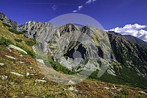 Autumn view of sunny mountains in High Tatras