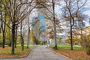 Autumn view of Swietokrzyski Park in Warsaw