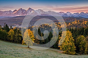 Autumn view of the Tatra Mountains in Poland from Spisz and Podhale.