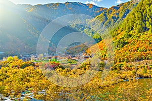 Autumn view of tibetian village.