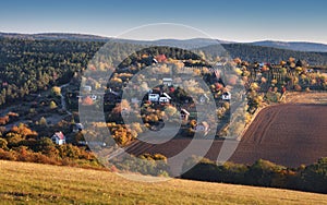 Autumn village at a sunrise, coutryside - Slovakia