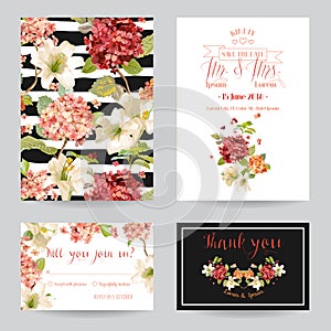 Autumn Vintage Hortensia Flowers Save the Date Card for Wedding, Invitation, Party